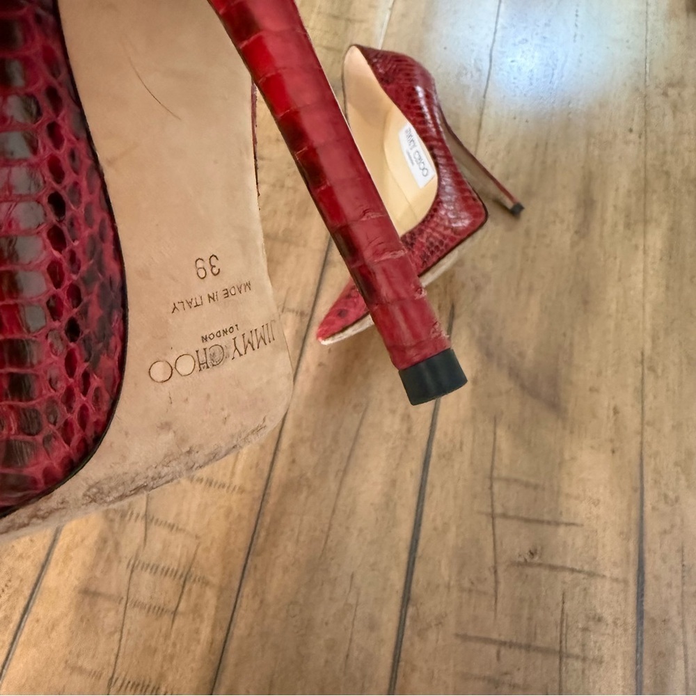 Jimmy Choo Size 39 Red Snakeskin Pointed Toe Stilettos - Picture 9 of 10